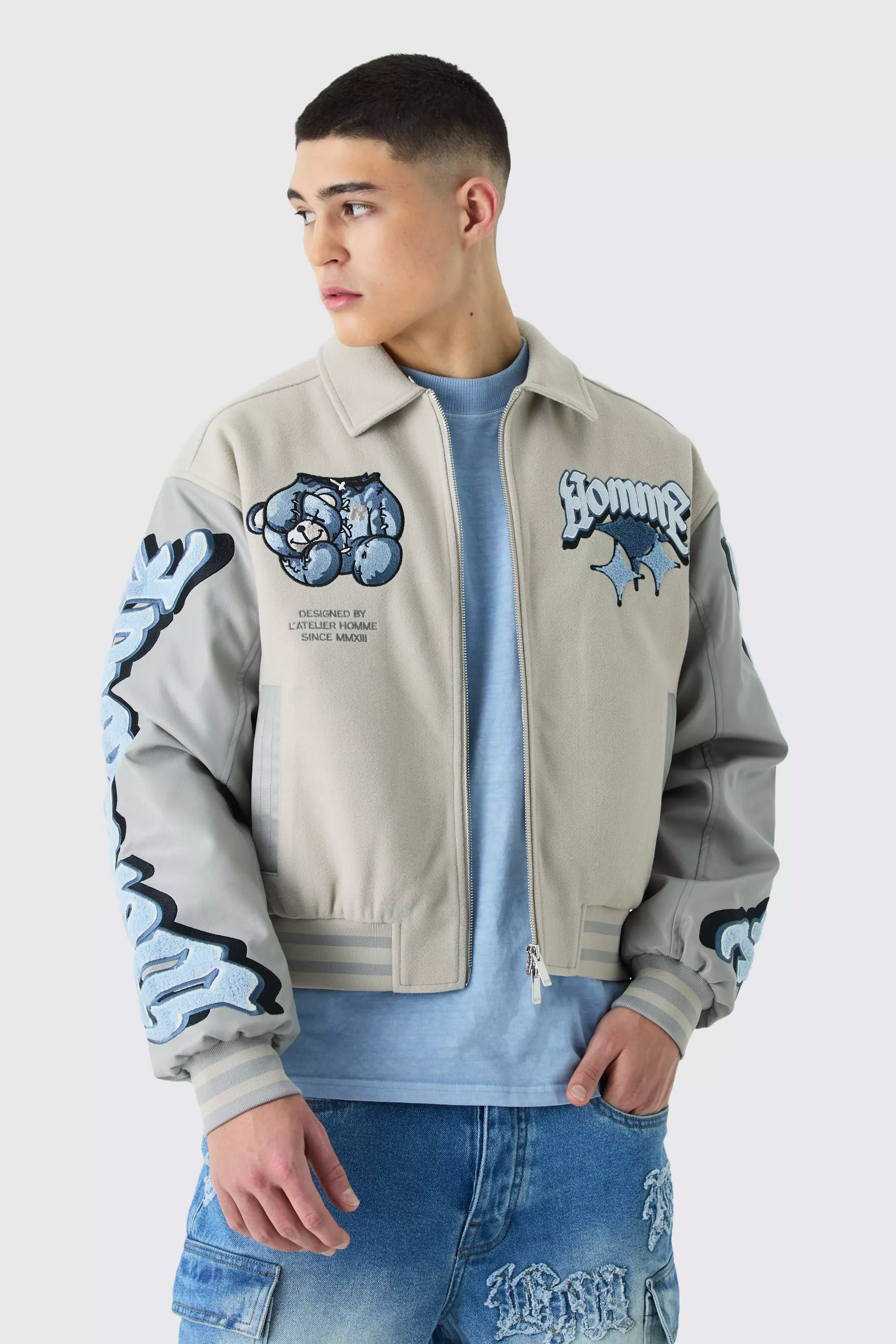 Boxy Teddy Applique Bomber